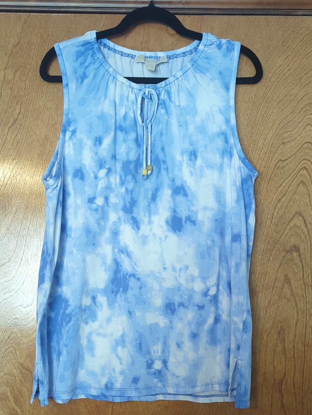 MICHAEL Michael Kors Light Blue Tie-Dye Sleeveless Tank with Front Tie